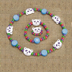 Wooden Necklace, Ring & Bracelet Set Panda (Pack of 6)