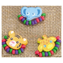 Wooden Rings Elephant, Tiger, Giraffe (Pack of 6)