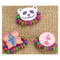 Wooden Rings Panda, Flamingo, Butterfly (Pack of 6)