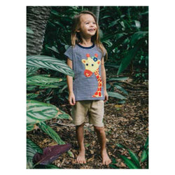 Girls Giraffe Applique Top - Navy Stripe (Organic Cotton)