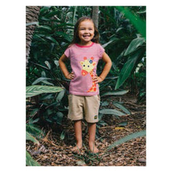 Girls Giraffe Applique Top - Pink Stripe (Organic Cotton)