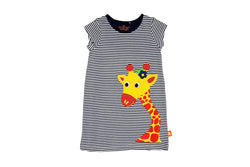 Giraffe Applique Dress - Navy Stripe (Organic Cotton)