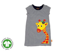Giraffe Applique Dress - Navy Stripe (Organic Cotton)