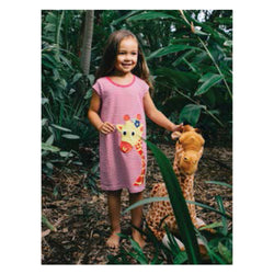 Giraffe Applique Dress - Pink Stripe (Organic Cotton)