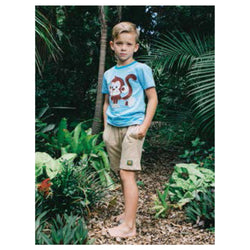 Monkey Applique T-Shirt - Blue Stripe (Organic Cotton)