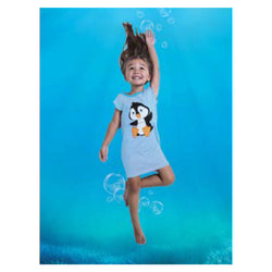 Penguin Applique Dress - Blue Stripe (Organic Cotton)