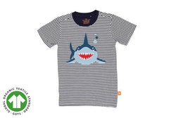 Shark Applique T-Shirt - Navy Stripe (Organic Cotton)