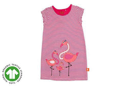 Flamingo Applique Dress - Pink Stripe (Organic Cotton)
