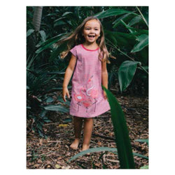 Flamingo Applique Dress - Pink Stripe (Organic Cotton)