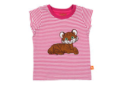 Girls Tiger Applique Top - Pink Stripe (Organic Cotton)