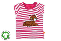 Girls Tiger Applique Top - Pink Stripe (Organic Cotton)
