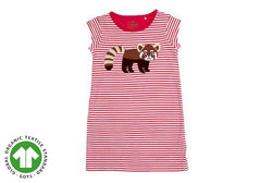 Red Panda Applique Dress - Pink Stripe (Organic Cotton)