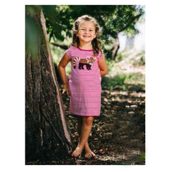 Red Panda Applique Dress - Pink Stripe (Organic Cotton)