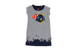 Clownfish Applique Dress - Navy Stripe Girls Top (Organic Cotton)