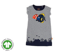 Clownfish Applique Dress - Navy Stripe Girls Top (Organic Cotton)